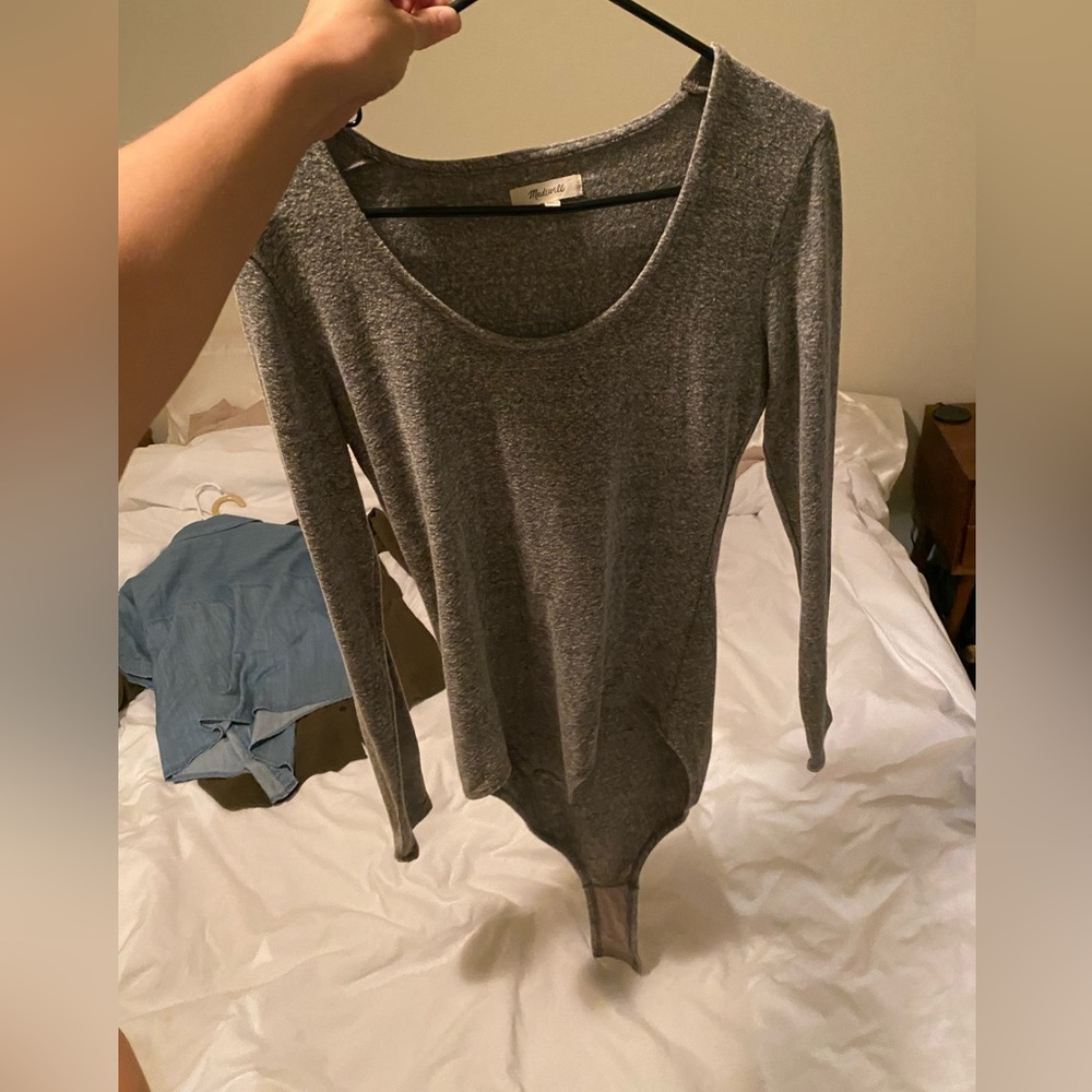 GREY KNIT SOFT MADEWELL BODYSUIT